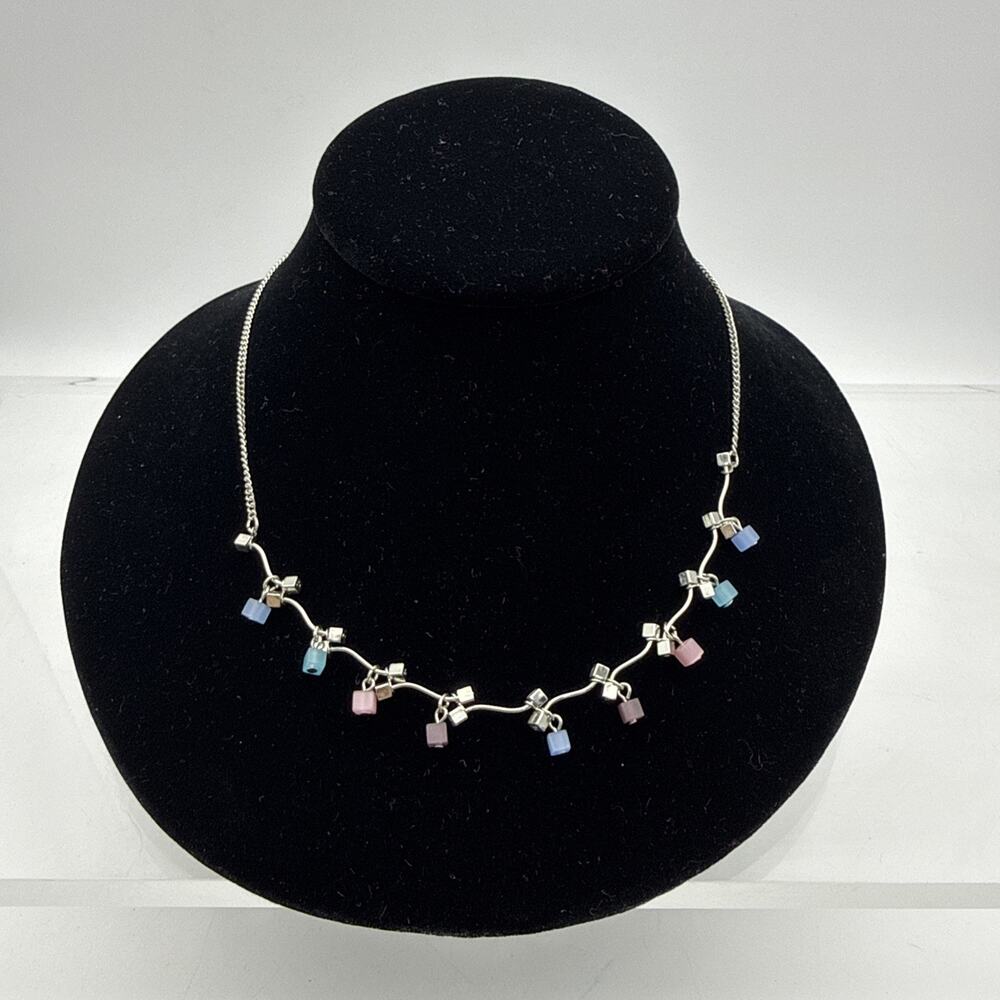 Vtg Lia Sophia "Chatterbox" Necklace w/Silver, Pink, Purple & Blue Cubes Retired
